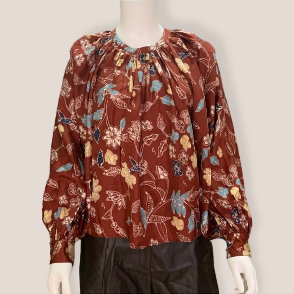Ulla Johnson Silk Floral Long-Sleeve Marisol Blouse 💚
